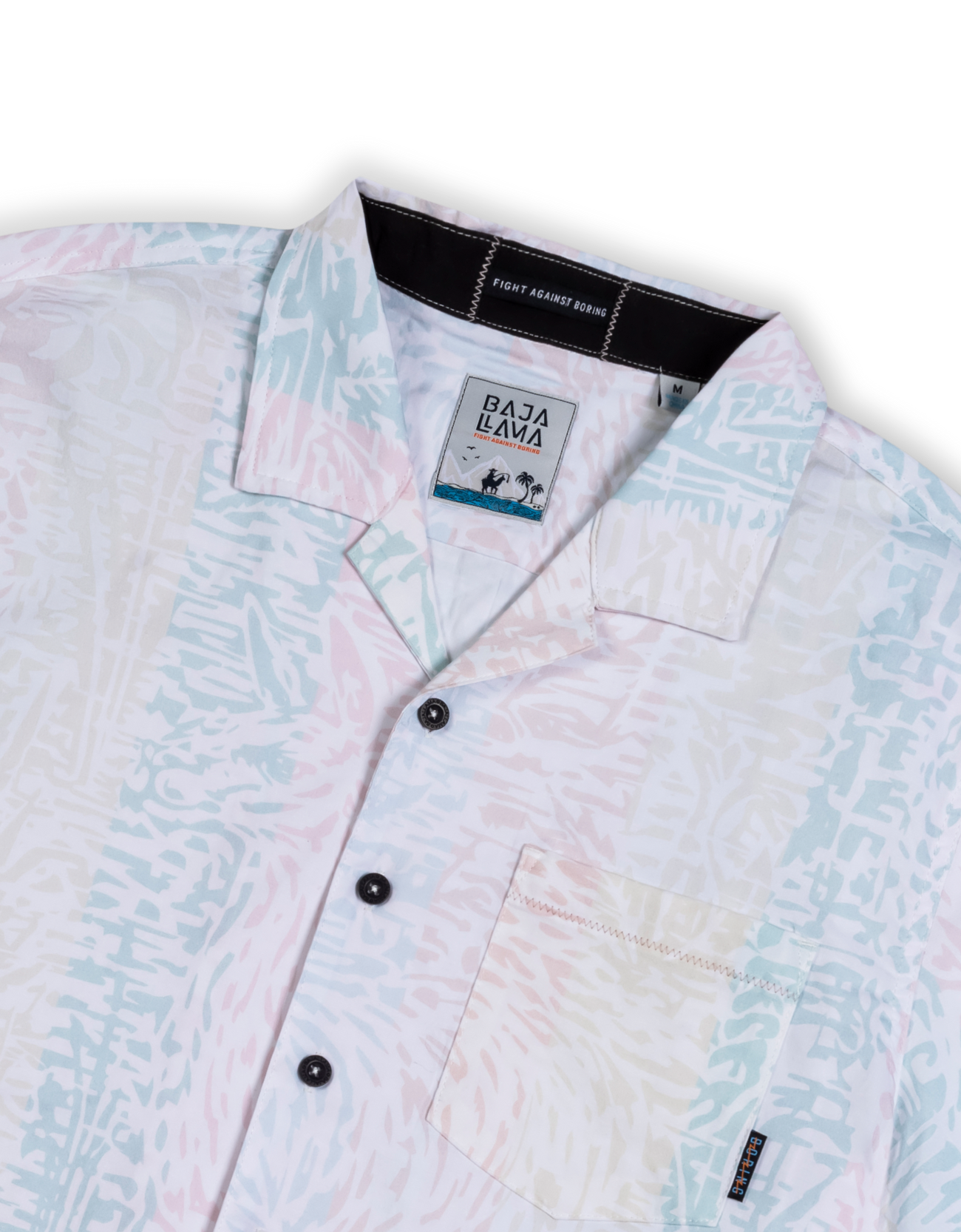 Baja Llama Pastel Stripe Leopard Print Cotton Viscose short sleeve button up shirt