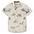 Flat lay of Sailor Stories Cream Vagabond recycled travel button-up shirt with bold print