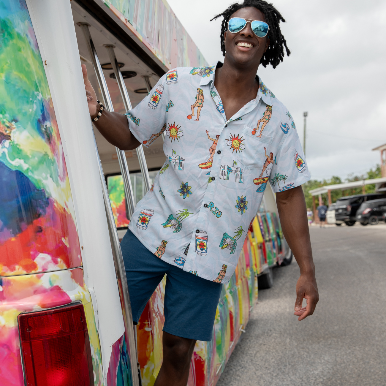 Baja Llama Brazilian Treats Grey short sleeve button up shirt