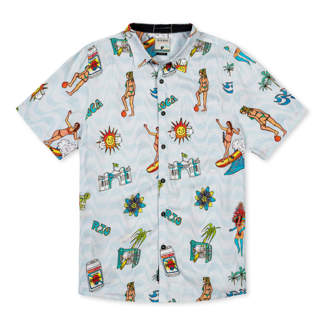 Baja Llama Brazilian Treats Grey short sleeve button up shirt