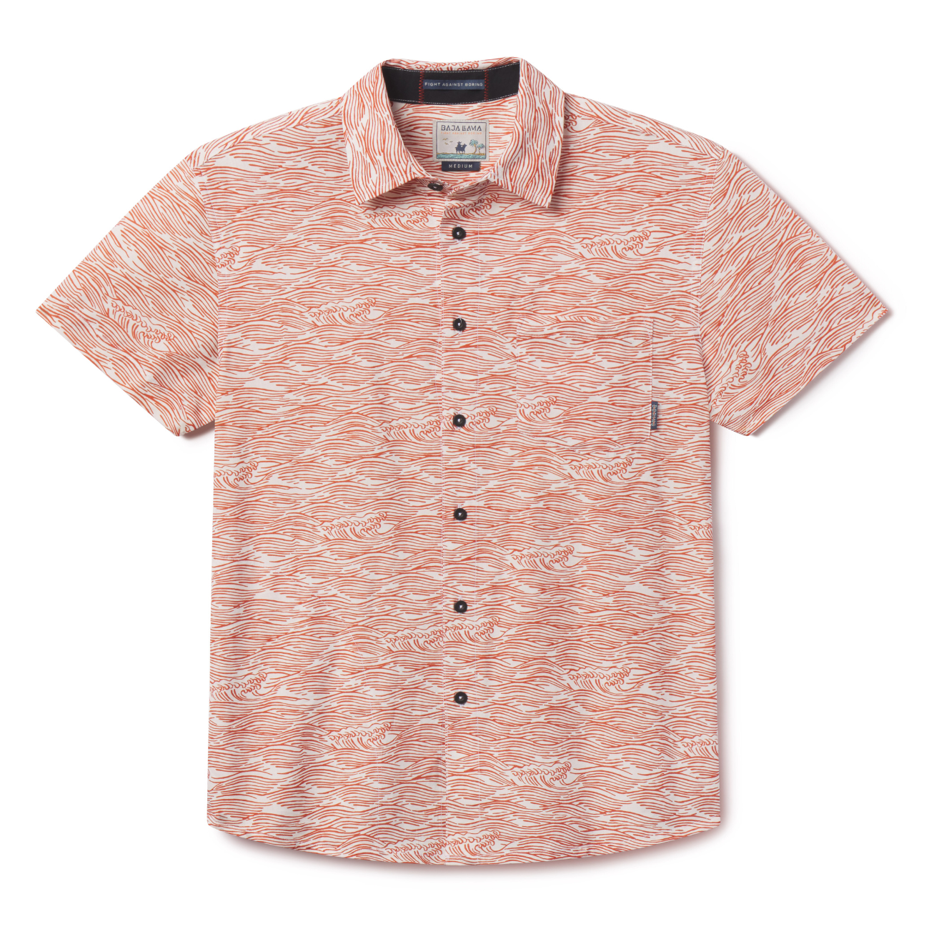 Baja Llama burnt orange wave Print Cotton Viscose short sleeve button up shirt