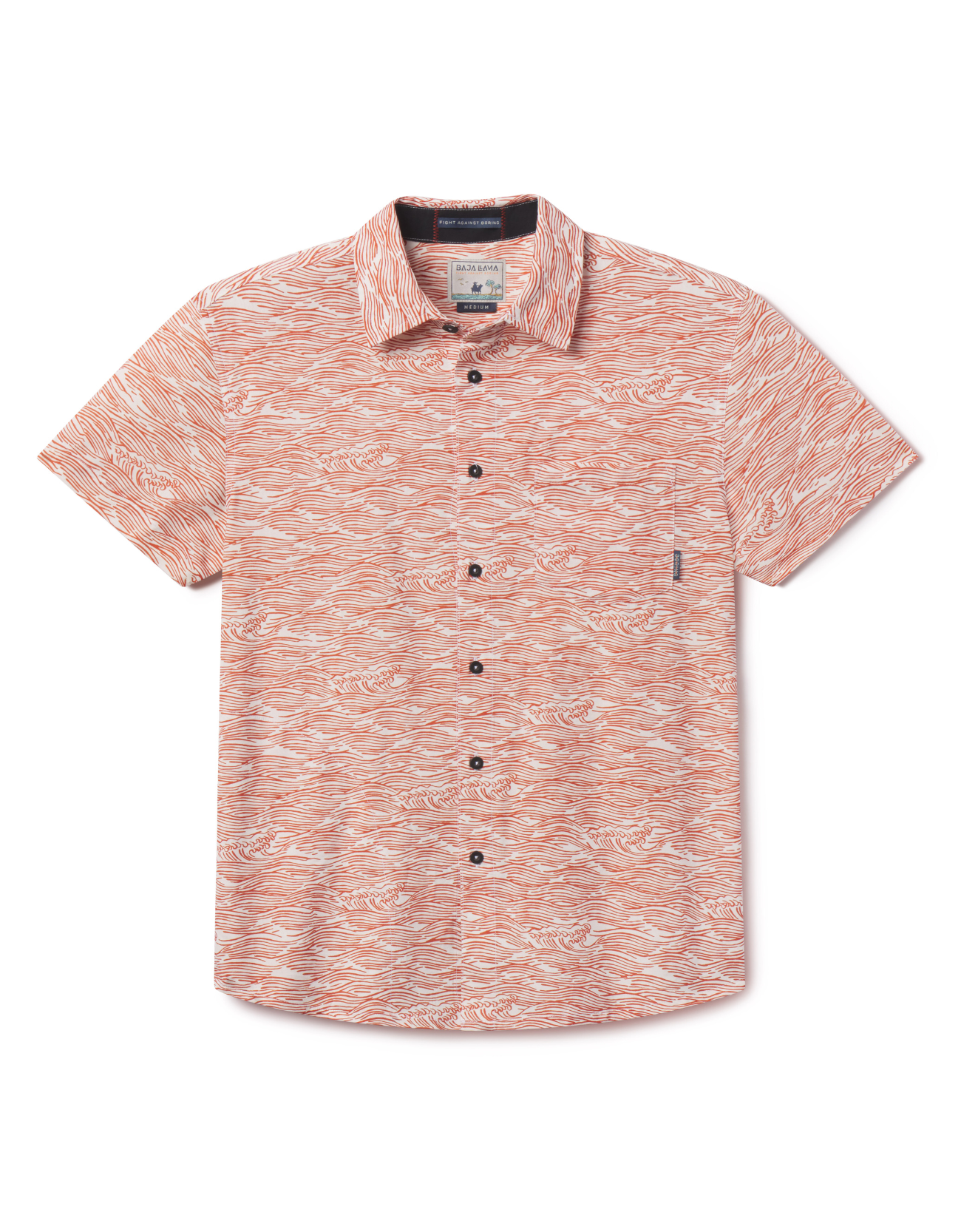 Baja Llama burnt orange wave Print Cotton Viscose short sleeve button up shirt
