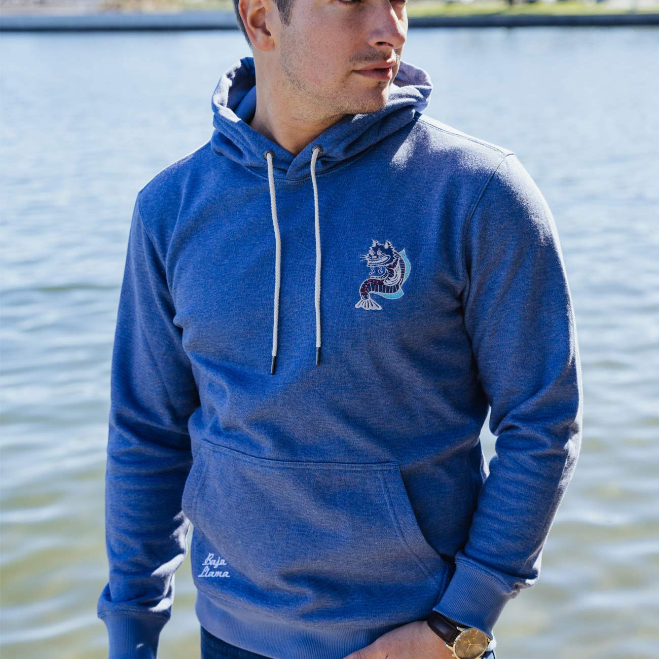 Blue Catfish embroidered organic cotton hoodie