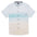 Light blue watercolor gradient button up featuring Bahamas's sandy pink beaches