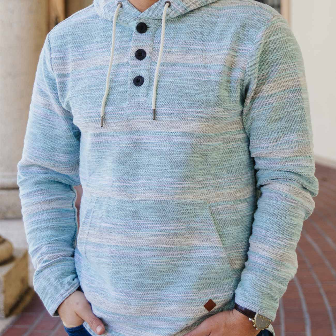 BLUE PAAMUL PONCHO - MID WEIGHT FRENCH TERRY STRIPED PONCHO