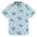 Light Blue checkered button up shirt with psychedelic mushroom print in rainbow colors