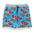 Blue men's stretch swimsuit featuring a woman and swimsuit and a sitting leopard