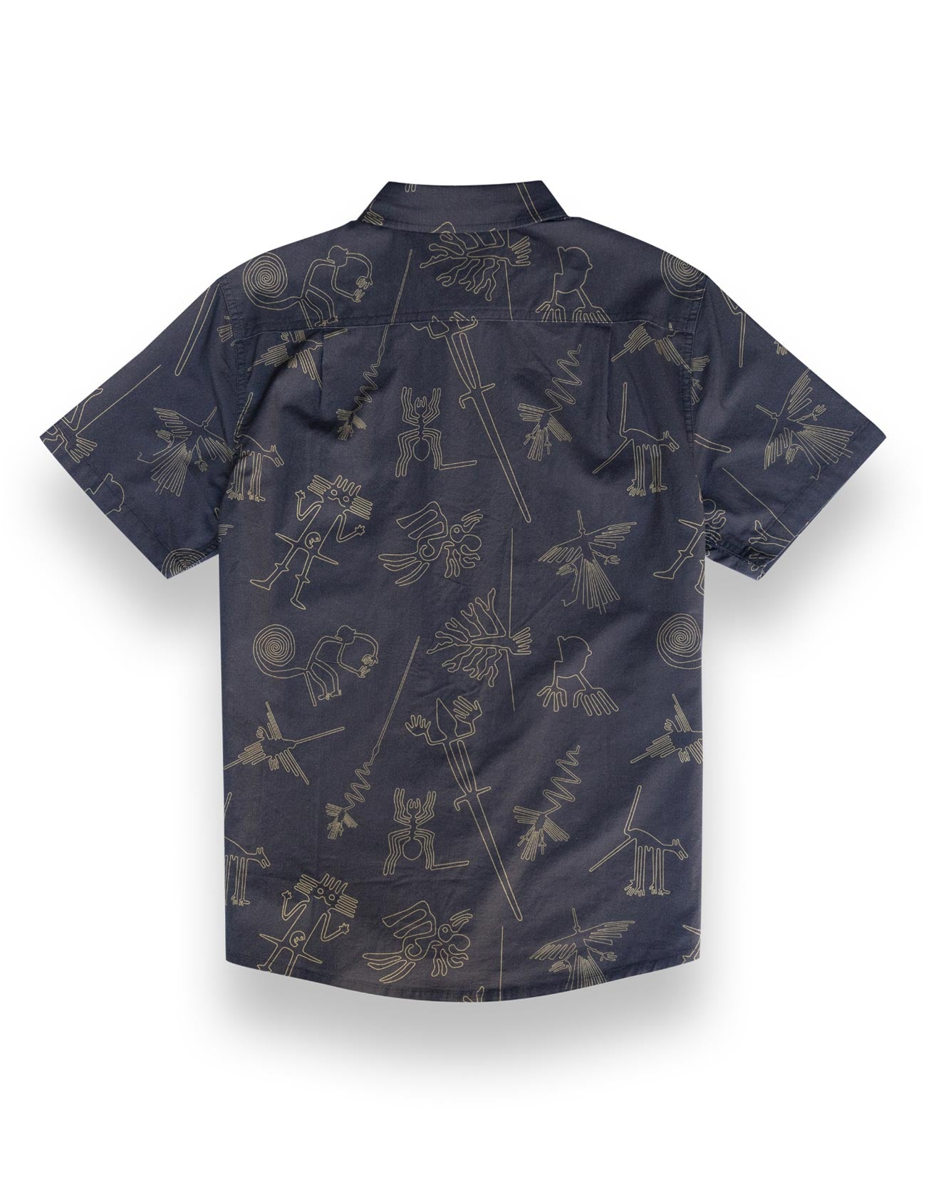 Chocolate and gold button up shirt featuring Peruvian Nazca Lines print