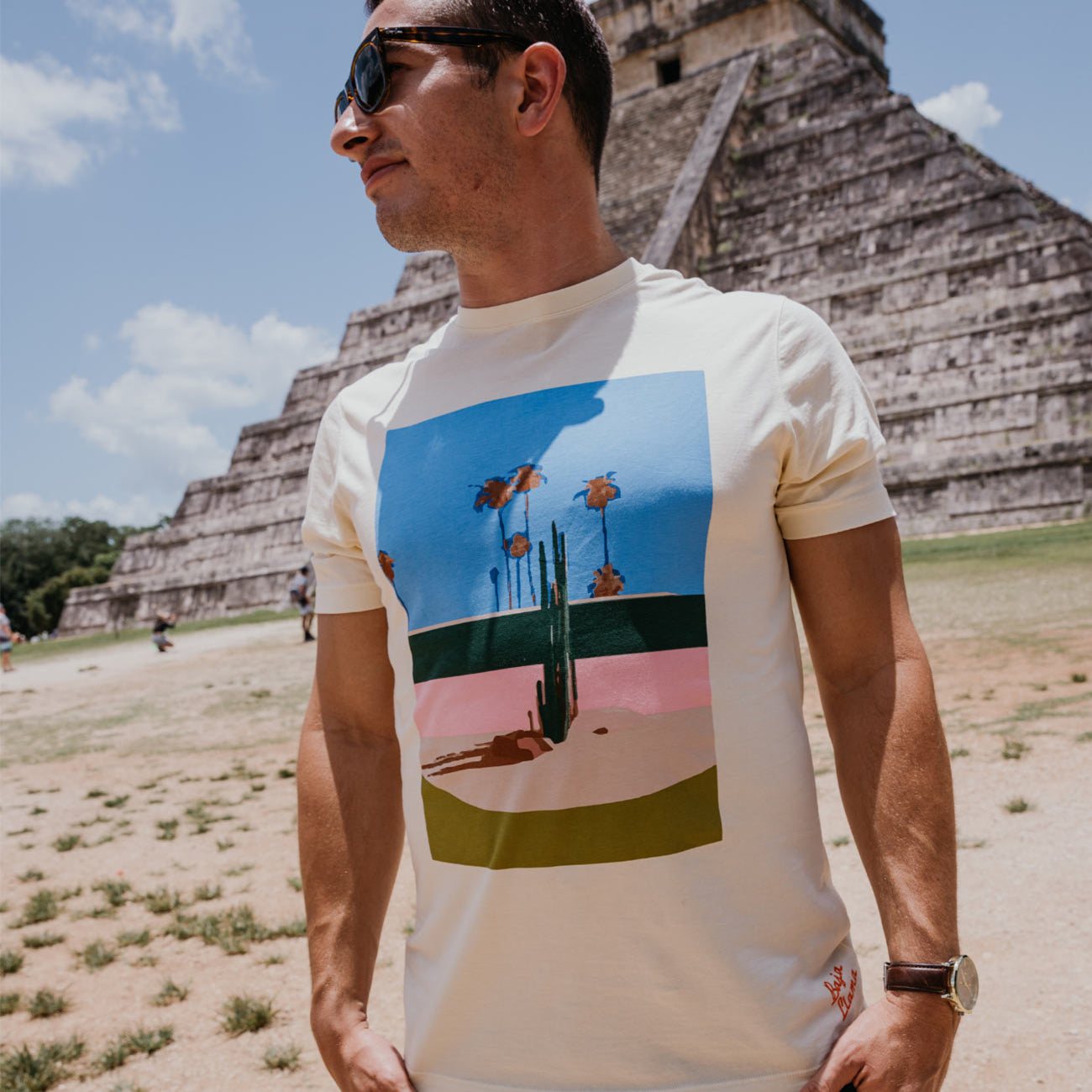 Baja Llama cream vintage washed peruvian cotton desert poster graphic T-shirt