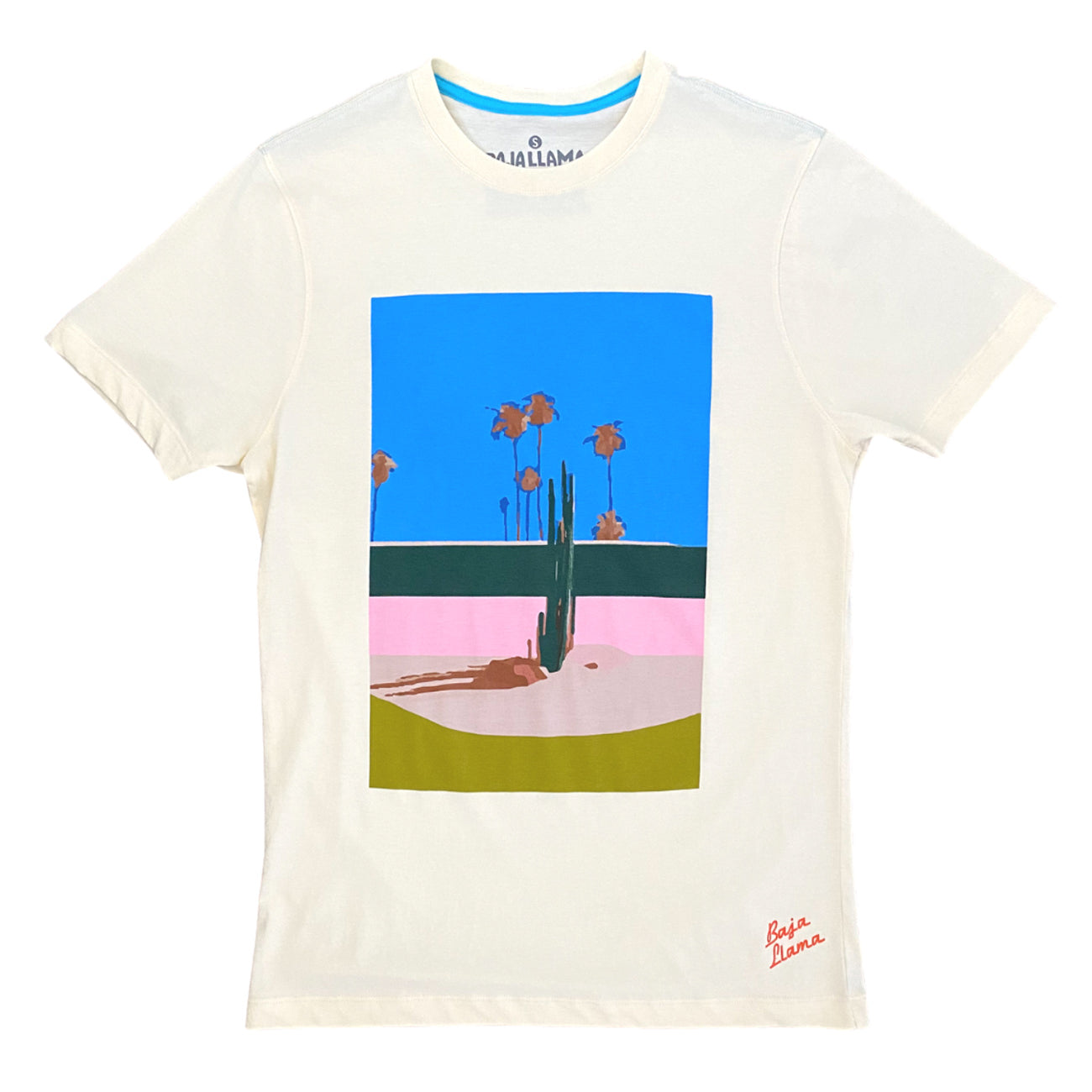 Baja Llama cream vintage washed peruvian cotton desert poster graphic T-shirt