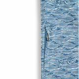 Blue button up shirt with wave print and hidden side zipper pocket