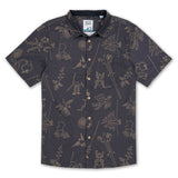 Chocolate and gold button up shirt featuring Peruvian Nazca Lines print