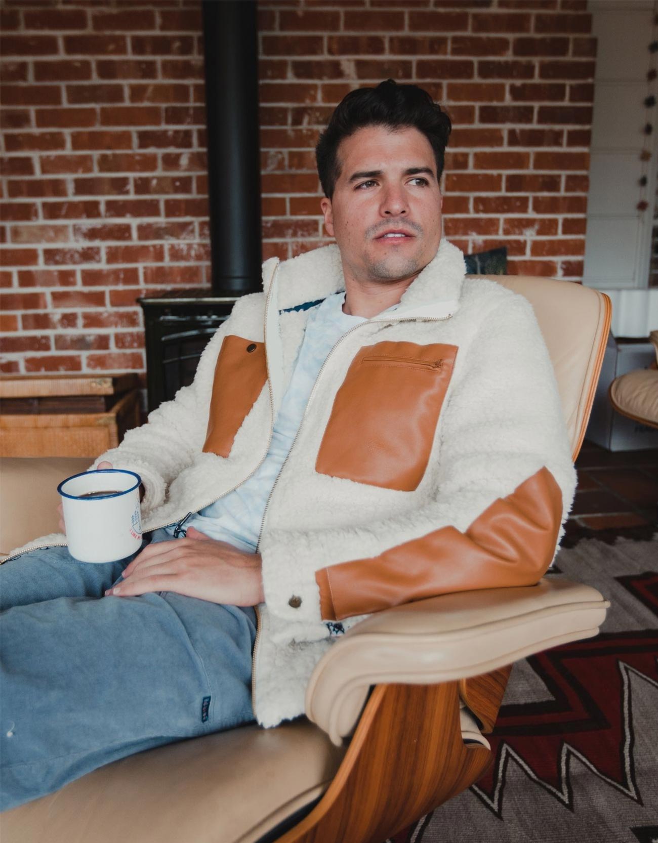 Baja Llama's Deap Shag Cream & Tan Sherpa Fleece Jacket