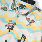 Hand-drawn Mexican fiesta graphic print button up shirt