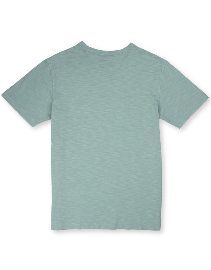 Back flat lay of sage Solid Green Slub Pima tee on white background
