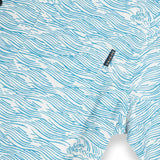 Light blue button up shirt with wave print and hidden side zipper pocket