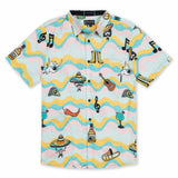 Hand-drawn Mexican fiesta graphic print button up shirt