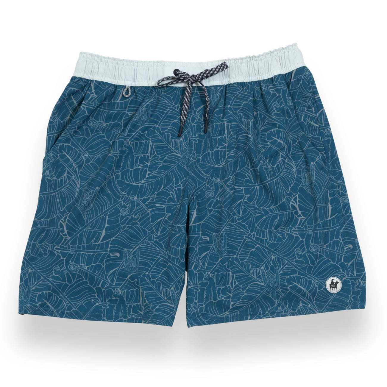 Baja Llama Blue and Grey Friends In Hiding Relaxplorations Stretch Athletic Lounge Shorts