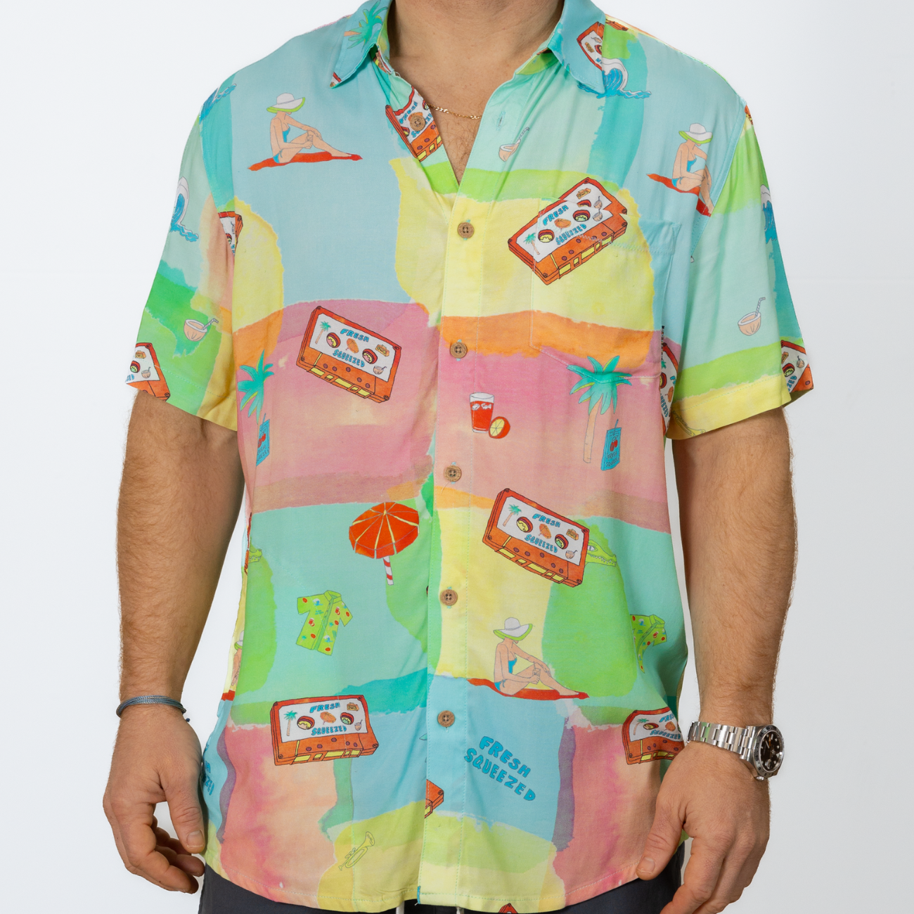 Baja Llama Fresh Squeezed Viscose party short sleeve button up shirt