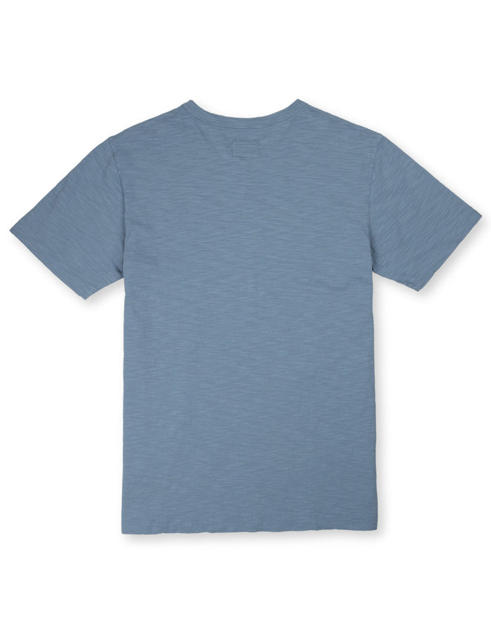 Back flat lay of slate blue Solid Slub Pima tee on white background