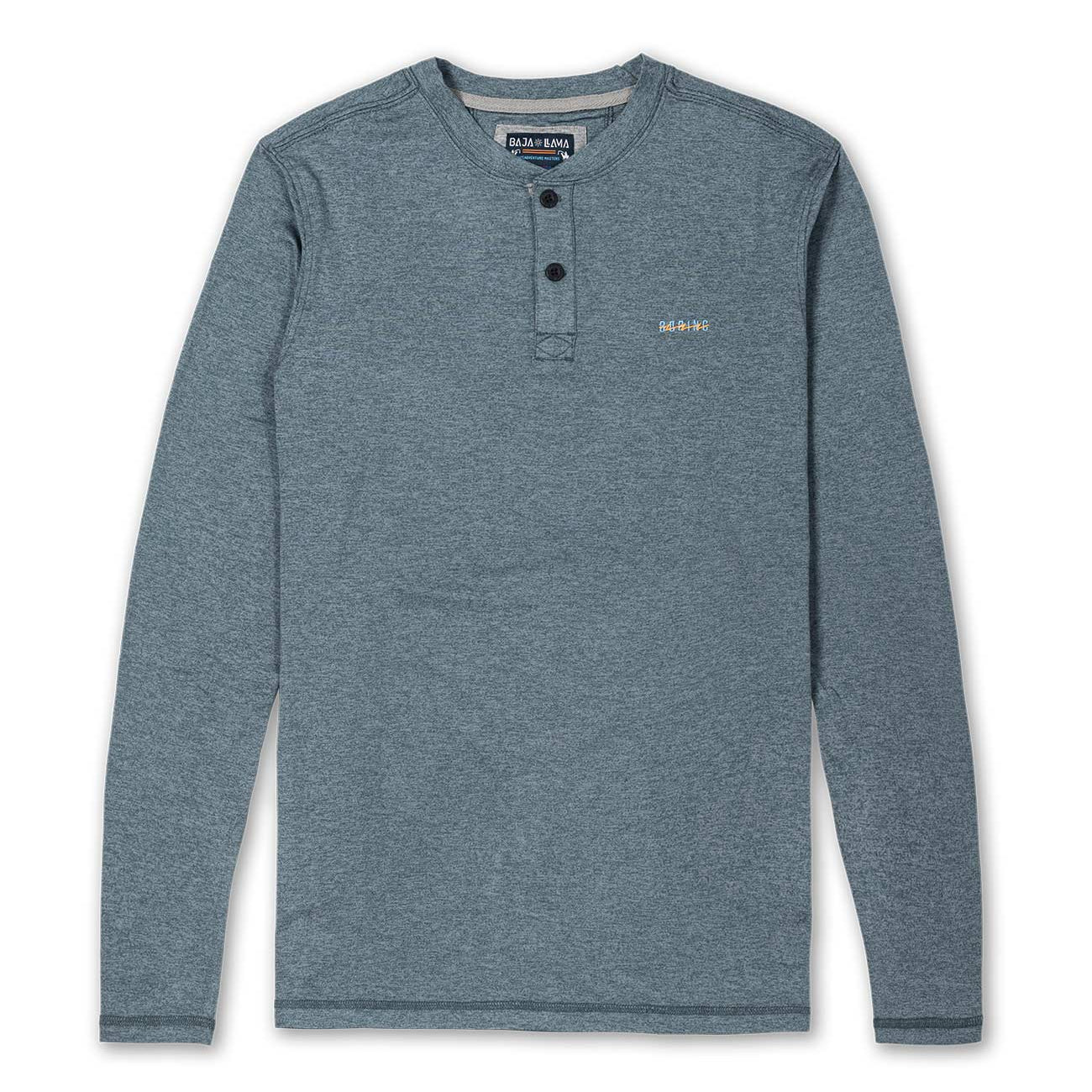 Baja Llama Steel Blue Boring Stretch Performance Henley