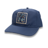 Navy treehouse lodge logo embroidered 5 panel performance hat