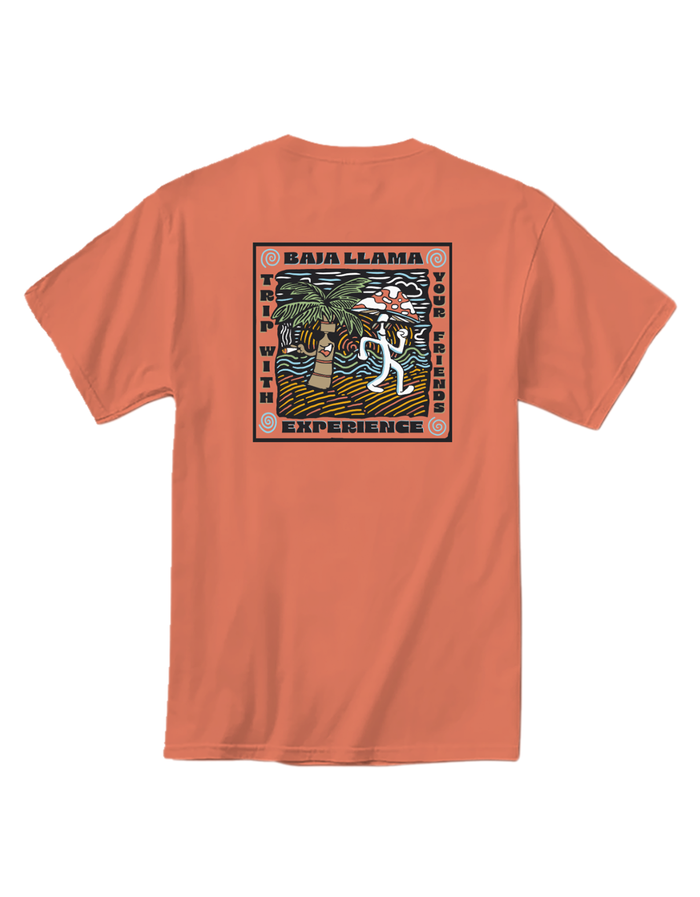 Back flat lay of terracotta Trip With Your Friends Primo tee with mushroom palm square graphic