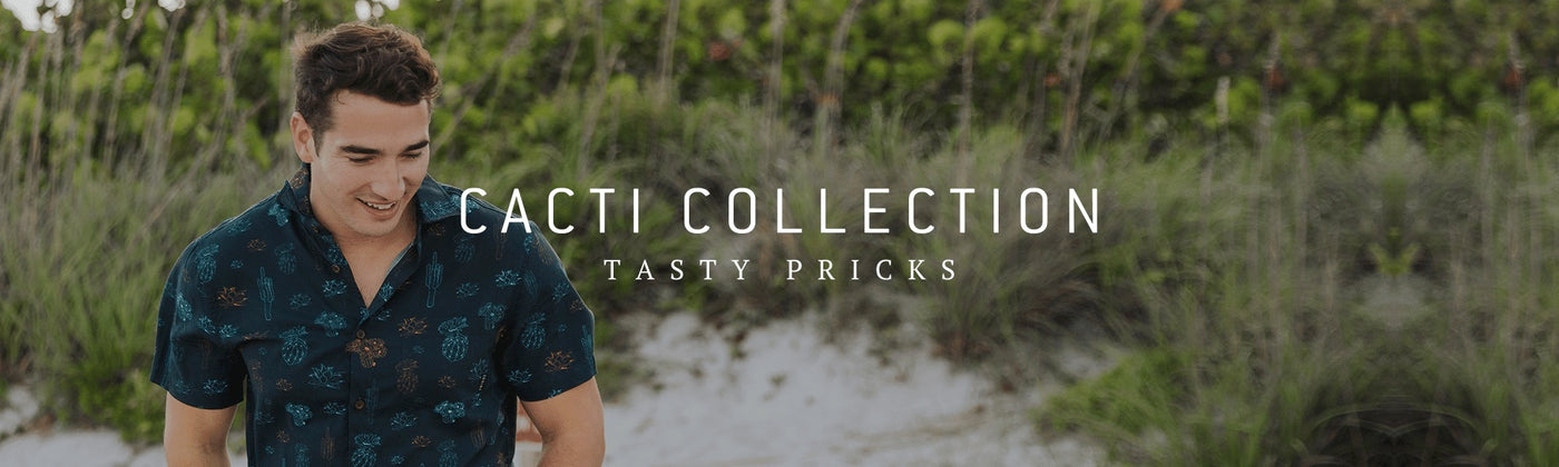 Baja Llama Cacti Collection which includes Hawaiian Button Up Shirts, Swimwear, Long Sleeve T shirts, Tees, Shorts 