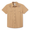 Baja Llama 2 Stingers Dissident Western Front short-sleeve snap button-up shirt in tan, featuring colorful scorpion embroidery on the front shoulder yokes.