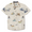 Flat lay of Sailor Stories Cream Vagabond recycled travel button-up shirt with bold print