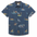 Flat lay of Sailor Stories Navy Vagabond recycled travel button-up shirt with bold print