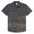 Flat lay of Sunburst Black Vagabond recycled travel button-up shirt with bold print”