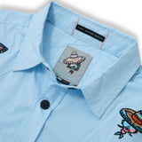 Baja Llama baby blue mexican embroidery snap front short sleeve button up shirt