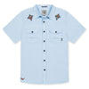 Baja Llama baby blue mexican embroidery snap front short sleeve button up shirt