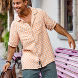 DOBBY DOES DALLAS - ORANGE CHECKERS - ONE OFF BUTTON UP RELAXED FIT
