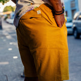 TOO BREEZYS MUSTARD - STRETCH LINEN SHORTS