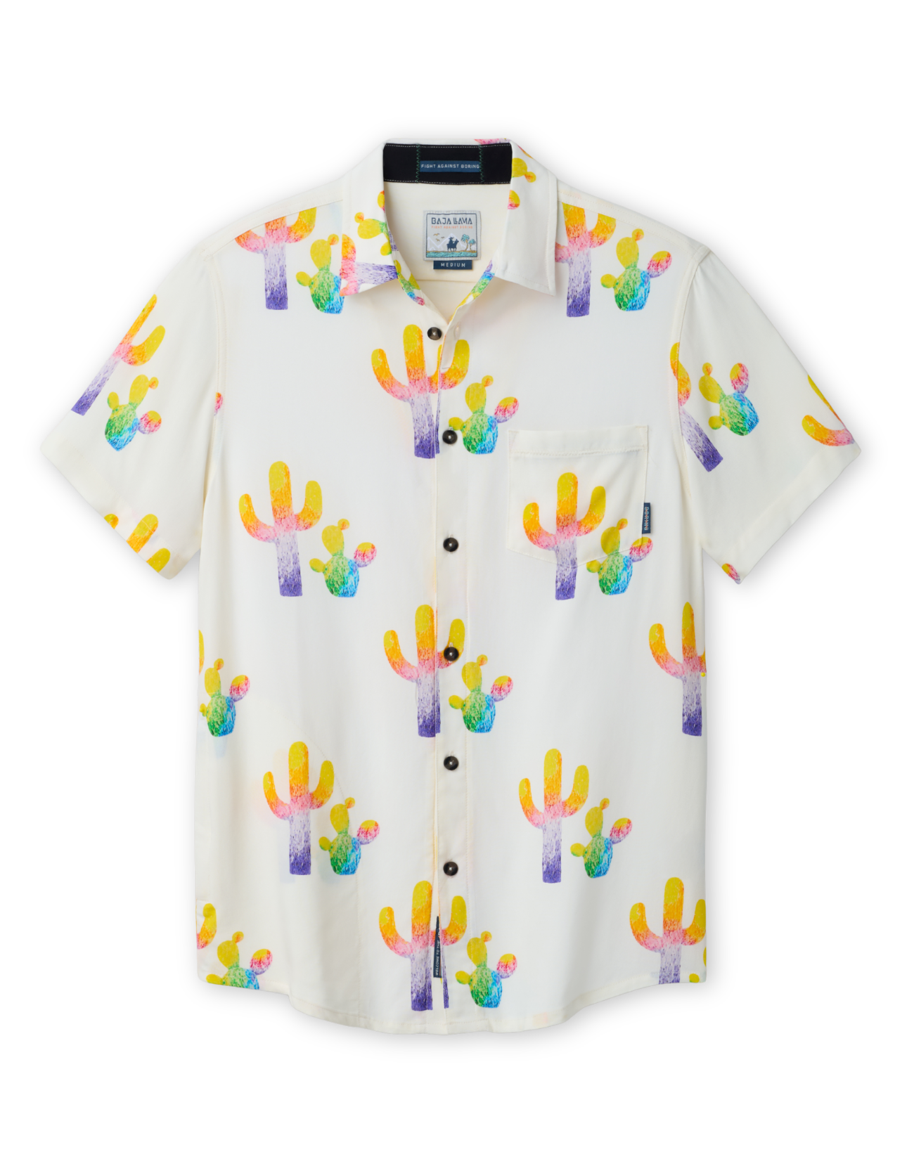 Men’s cactus print button up shirt cream front view
