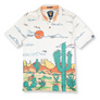 Baja Llama Desert-themed performance polo with bold cactus and sunset print. Breathable, lightweight, and made for standout style.