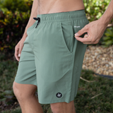 RELAXPLORATIONS - HEDGE GREEN ATHLEISURE SHORTS