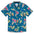 Navy button up with hand drawn pink dolphins, jungle animals and flowers print.