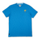 A blue t-shirt with a small embroidered palm tree design on the chest pocket area.