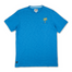 A blue t-shirt with a small embroidered palm tree design on the chest pocket area.