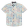 Flat lay of The Prince of Rain Reverse Print Vagabond recycled travel button-up shirt with bold print