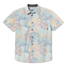 Flat lay of The Prince of Rain Reverse Print Vagabond recycled travel button-up shirt with bold print