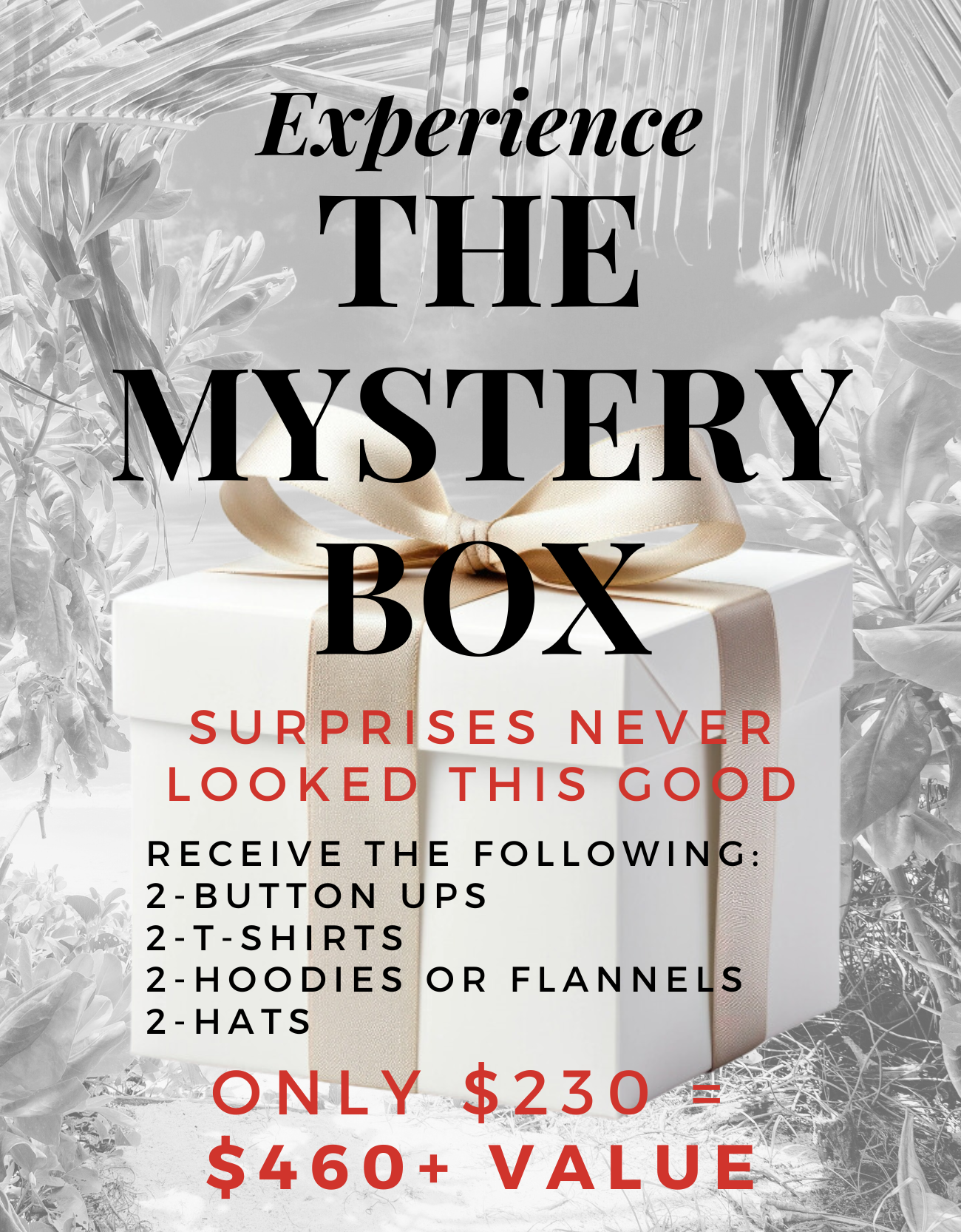 Mystery Box - Tops (2 Hoodies + 2 Button Ups + 2 T-Shirts + 2 Hats)