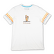 Men’s off-white graphic t-shirt featuring a colorful vulture illustration and ‘Baja Llama’ text. Retro-style striped sleeves with orange, blue, and white detailing. Soft, breathable cotton for casual comfort.