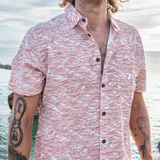Baja Llama burnt orange wave Print Cotton Viscose short sleeve button up shirt