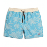 Green shorts with palm tree pattern on a white background