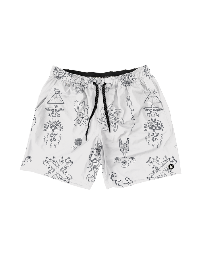 Baja Llama Desert Martians Relaxporation™ white and black shorts front view