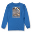 Baja Llama blue long sleeve tee with a bold back graphic of mountains, waves, and palm trees. Soft cotton perfect for cool adventures.